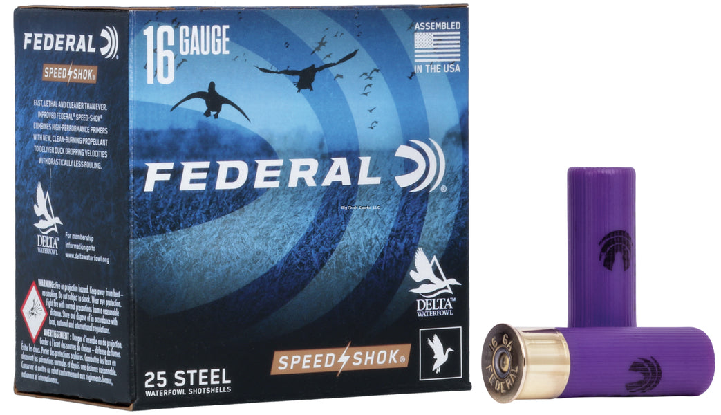 Federal WF168 4 Speed-Shok Waterfowl Shotshell 16 GA, 2-3/4 in, No. 4, 15/16oz, 3.21 Dr, 1350 fps, 25 Rnd per Box