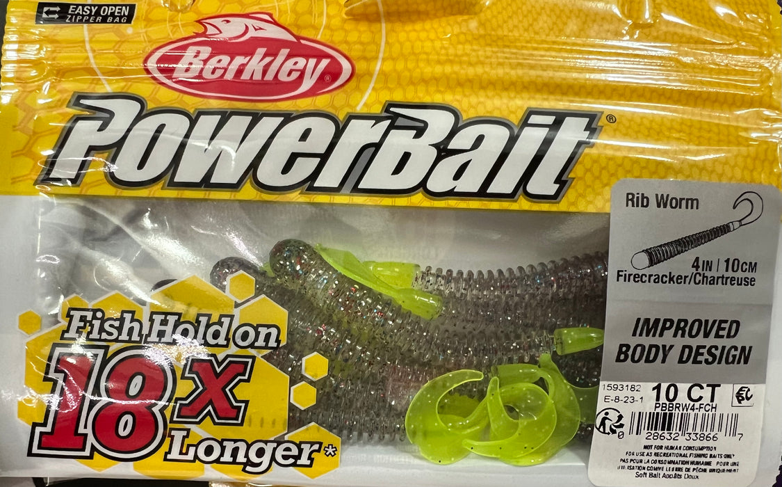 Berkley Powerbait Rib Worm, 4" Firecracker